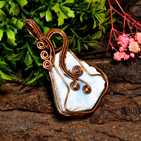 Tempting Top Grade Quality 100% Natural Larimar Gemstone Vintage Handmade Jewelry Pure Copper Wire Wrapped Pendant 2.5