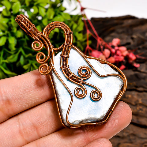 Tempting Top Grade Quality 100% Natural Larimar Gemstone Vintage Handmade Jewelry Pure Copper Wire Wrapped Pendant 2.5