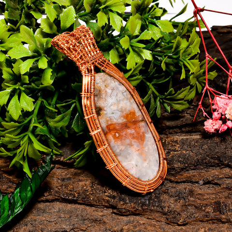 Attractive A One Quality 100% Natural Crazy Lace Agate Gemstone Oval Vintage Handmade Pure Copper Wire Wrapped Pendant 2.8