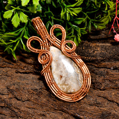 Elegant Top Grade Quality 100% Natural Crazy Lace Agate Gemstone Pear Vintage Handmade Pure Copper Wire Wrapped Pendant 2.6" 15.4 gms KR0959 Sunkarton