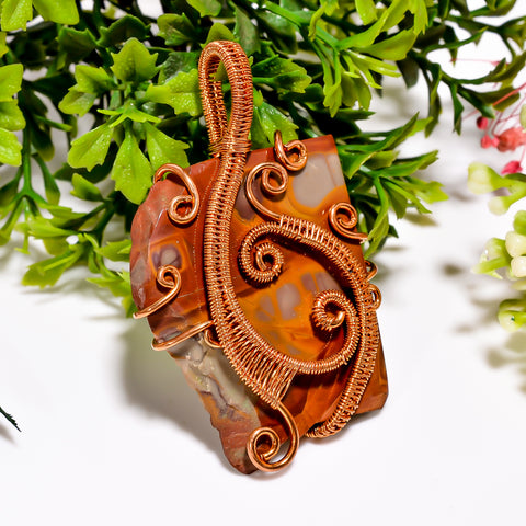 Classic Top Grade Quality 100% Natural Noreena Jasper Gemstone Vintage Handmade Jewelry Pure Copper Wire Wrapped Pendant 2.4
