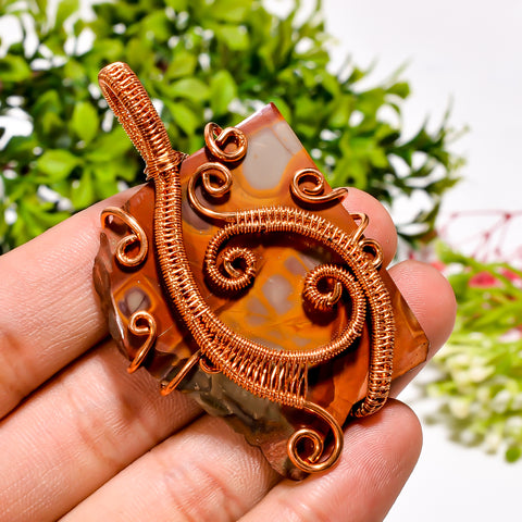 Classic Top Grade Quality 100% Natural Noreena Jasper Gemstone Vintage Handmade Jewelry Pure Copper Wire Wrapped Pendant 2.4