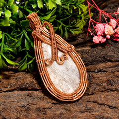 Fabulous A One Quality 100% Natural Crazy Lace Agate Gemstone Pear Vintage Handmade Pure Copper Wire Wrapped Pendant 2.6" 16.5 gms. KR09-60 Sunkarton