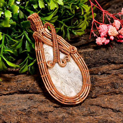 Fabulous A One Quality 100% Natural Crazy Lace Agate Gemstone Pear Vintage Handmade Pure Copper Wire Wrapped Pendant 2.6