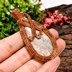 Fabulous A One Quality 100% Natural Crazy Lace Agate Gemstone Pear Vintage Handmade Pure Copper Wire Wrapped Pendant 2.6" 16.5 gms. KR09-60 Sunkarton
