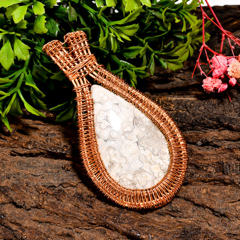 Fantastic A One Quality 100% Natural Crazy Lace Agate Gemstone Pear Vintage Handmade Pure Copper Wire Wrapped Pendant 2.7