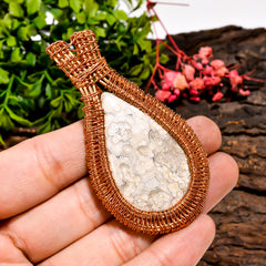 Fantastic A One Quality 100% Natural Crazy Lace Agate Gemstone Pear Vintage Handmade Pure Copper Wire Wrapped Pendant 2.7" 20.7 gms. KR09-61 Sunkarton