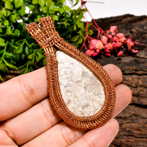 Fantastic A One Quality 100% Natural Crazy Lace Agate Gemstone Pear Vintage Handmade Pure Copper Wire Wrapped Pendant 2.7
