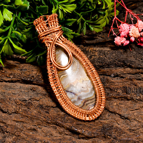 Gorgeous A One Quality 100% Natural Crazy Lace Agate Gemstone Pear Vintage Handmade Pure Copper Wire Wrapped Pendant 2.7