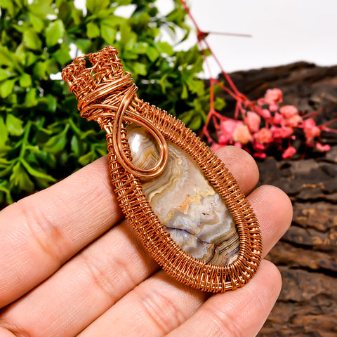 Gorgeous A One Quality 100% Natural Crazy Lace Agate Gemstone Pear Vintage Handmade Pure Copper Wire Wrapped Pendant 2.7