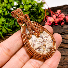 Immaculate A One Quality 100% Natural Crazy Lace Agate Gemstone Pear Vintage Handmade Pure Copper Wire Wrapped Pendant 2.5" 17.9 gms KR09-63 Sunkarton