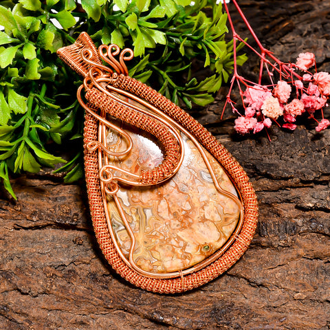Marvellous A One Quality 100% Natural Crazy Lace Agate Gemstone Pear Vintage Handmade Pure Copper Wire Wrapped Pendant 3.4