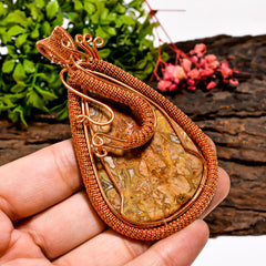 Marvellous A One Quality 100% Natural Crazy Lace Agate Gemstone Pear Vintage Handmade Pure Copper Wire Wrapped Pendant 3.4" 41 gms. KR09-65 Sunkarton