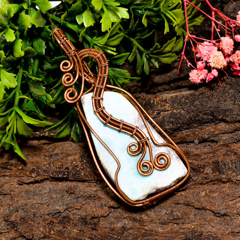 Outstanding Top Grade Quality 100% Natural Larimar Gemstone Vintage Handmade Jewelry Pure Copper Wire Wrapped Pendant 2.8