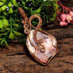 Superb Top Grade Quality 100% Natural Crazy Lace Agate Gemstone Vintage Handmade Pure Copper Wire Wrapped Pendant 2.8" 18.6 gms. KR09-69 Sunkarton