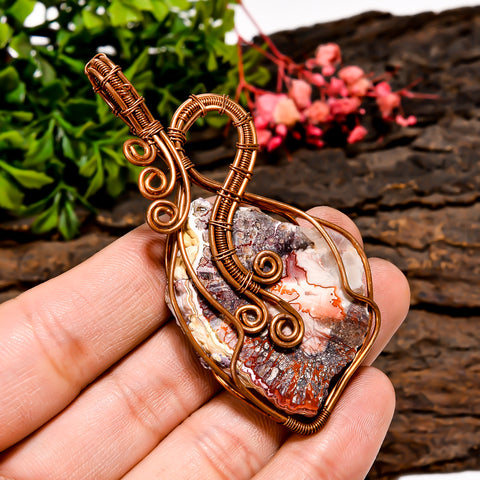 Superb Top Grade Quality 100% Natural Crazy Lace Agate Gemstone Vintage Handmade Pure Copper Wire Wrapped Pendant 2.8