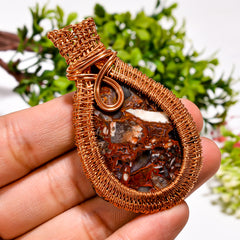 Dazzling Top Grade Quality 100% Natural Seam Agate Gemstone Pear Vintage Handmade Pure Copper Wire Wrapped Pendant 2.5" 26.2 gms. KR09-6 Sunkarton