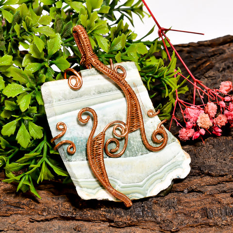 Stunning Top Grade Quality 100% Natural Saturn Chalcedony Gemstone Vintage Handmade Pure Copper Wire Wrapped Pendant 3.3