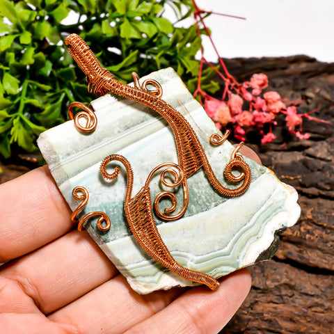 Stunning Top Grade Quality 100% Natural Saturn Chalcedony Gemstone Vintage Handmade Pure Copper Wire Wrapped Pendant 3.3