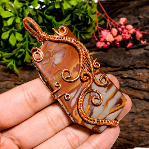 Supreme Top Grade Quality 100% Natural Noreena Jasper Gemstone Vintage Handmade Pure Copper Wire Wrapped Pendant 3.3