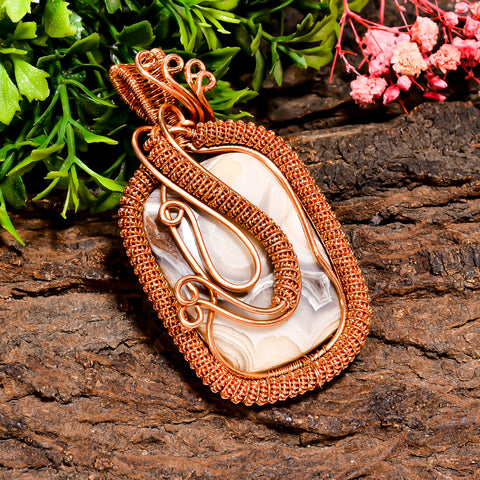 Wonderful A One Quality Natural Crazy Lace Agate Gemstone Radiant Vintage Handmade Pure Copper Wire Wrapped Pendant 2.7