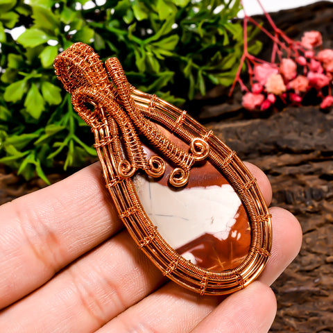 Attractive A One Quality 100% Natural Noreena Jasper Gemstone Pear Vintage Handmade Pure Copper Wire Wrapped Pendant 2.6