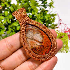 Excellent Top Grade Quality 100% Natural Seam Agate Gemstone Pear Vintage Handmade Pure Copper Wire Wrapped Pendant 2.6" 23.5 gms. KR09-7 Sunkarton