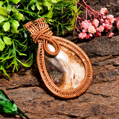 Classic Top Grade Quality 100% Natural Crazy Lace Agate Gemstone Pear Vintage Handmade Pure Copper Wire Wrapped Pendant 2.7" 29.8 gms KR0980 Sunkarton