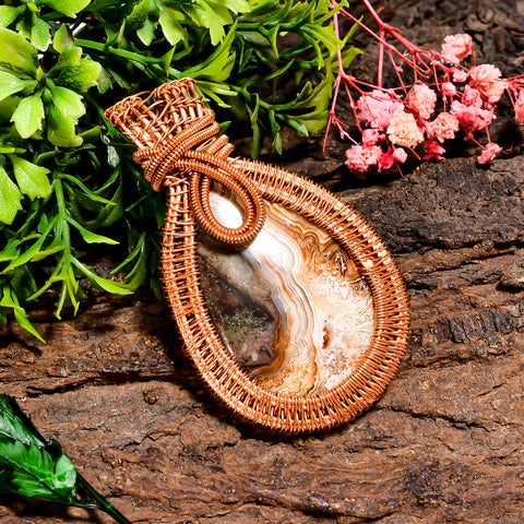 Classic Top Grade Quality 100% Natural Crazy Lace Agate Gemstone Pear Vintage Handmade Pure Copper Wire Wrapped Pendant 2.7