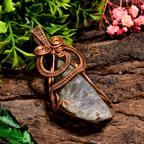 Exclusive Top Grade Quality 100% Natural Labradorite Gemstone Vintage Handmade Jewelry Pure Copper Wire Wrapped Pendant 2.4