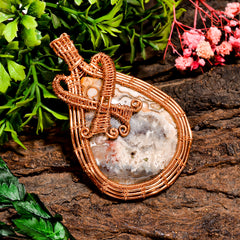 Fantastic A One Quality 100% Natural Crazy Lace Agate Gemstone Pear Vintage Handmade Pure Copper Wire Wrapped Pendant 2.5" 25.9 gms. KR09-86 Sunkarton