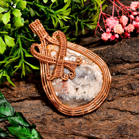 Fantastic A One Quality 100% Natural Crazy Lace Agate Gemstone Pear Vintage Handmade Pure Copper Wire Wrapped Pendant 2.5