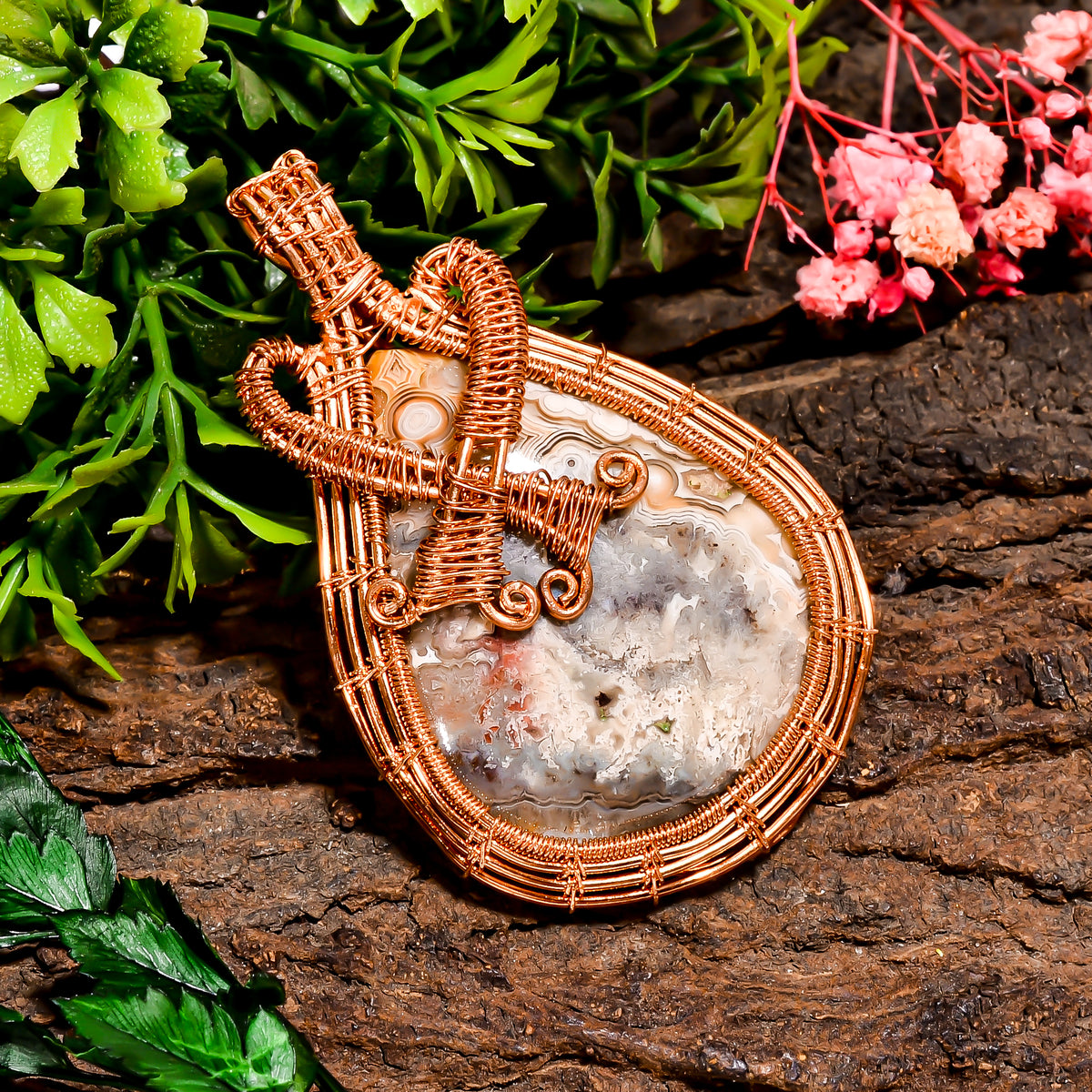 Fantastic A One Quality 100% Natural Crazy Lace Agate Gemstone Pear Vintage Handmade Pure Copper Wire Wrapped Pendant 2.5" 25.9 gms. KR09-86 Sunkarton