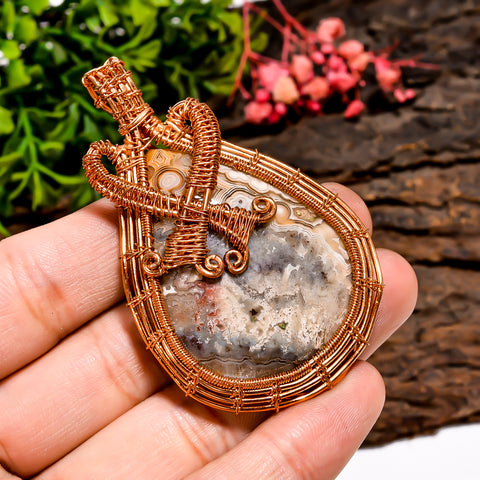 Fantastic A One Quality 100% Natural Crazy Lace Agate Gemstone Pear Vintage Handmade Pure Copper Wire Wrapped Pendant 2.5