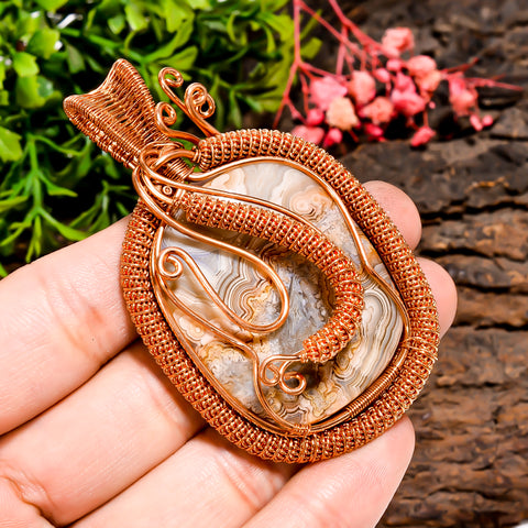 Immaculate A One Quality 100% Natural Crazy Lace Agate Gemstone Radiant Vintage Handmade Pure Copper Wire Wrapped Pendant 2.7
