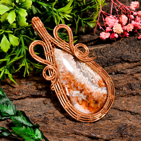 Marvellous A One Quality 100% Natural Crazy Lace Agate Gemstone Pear Vintage Handmade Pure Copper Wire Wrapped Pendant 2.9