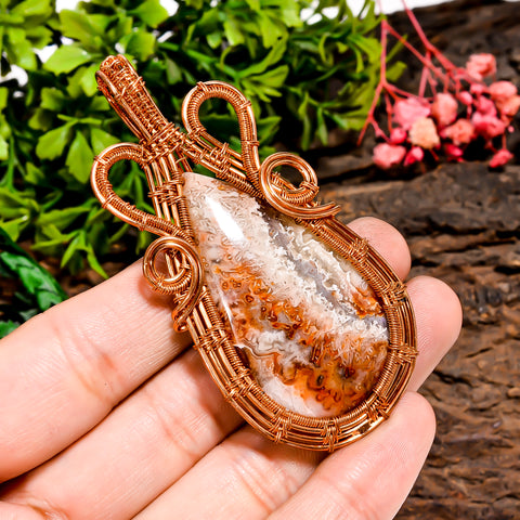 Marvellous A One Quality 100% Natural Crazy Lace Agate Gemstone Pear Vintage Handmade Pure Copper Wire Wrapped Pendant 2.9