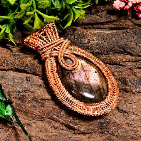 Outstanding Top Grade Quality 100% Natural Labradorite Gemstone Oval Vintage Handmade Pure Copper Wire Wrapped Pendant 2.5