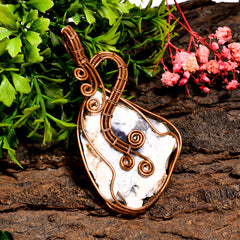 Superb Top Grade Quality 100% Natural Dendrite Opal Gemstone Vintage Handmade Jewelry Pure Copper Wire Wrapped Pendant 2.8" 18.6 gms KR09-94 Sunkarton