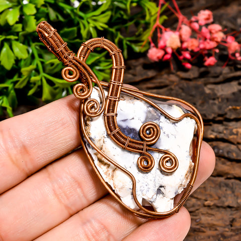 Superb Top Grade Quality 100% Natural Dendrite Opal Gemstone Vintage Handmade Jewelry Pure Copper Wire Wrapped Pendant 2.8