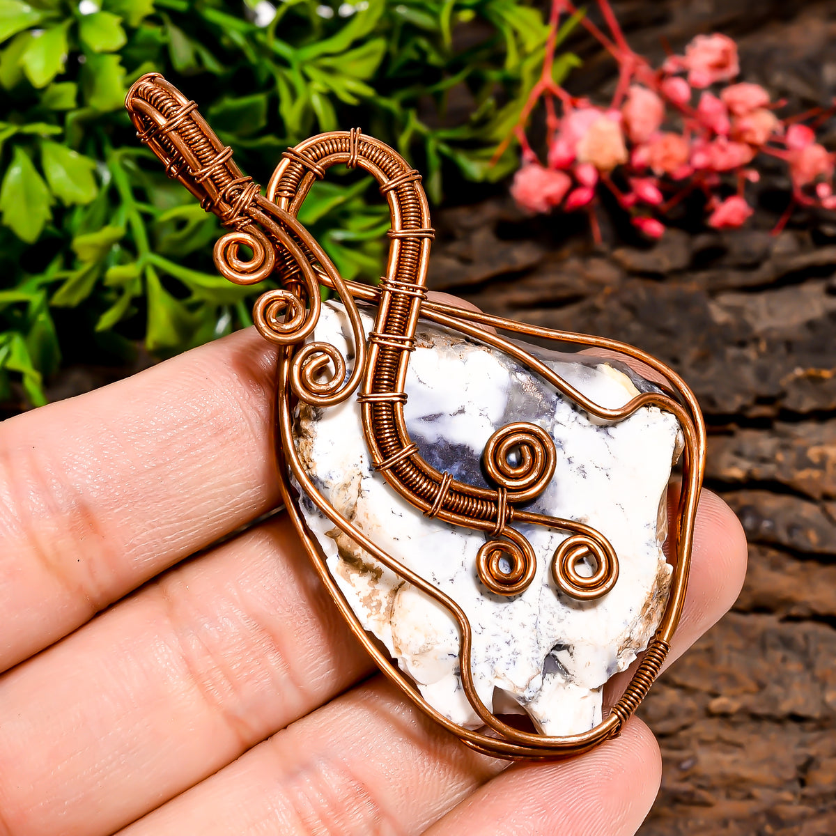 Superb Top Grade Quality 100% Natural Dendrite Opal Gemstone Vintage Handmade Jewelry Pure Copper Wire Wrapped Pendant 2.8" 18.6 gms KR09-94 Sunkarton