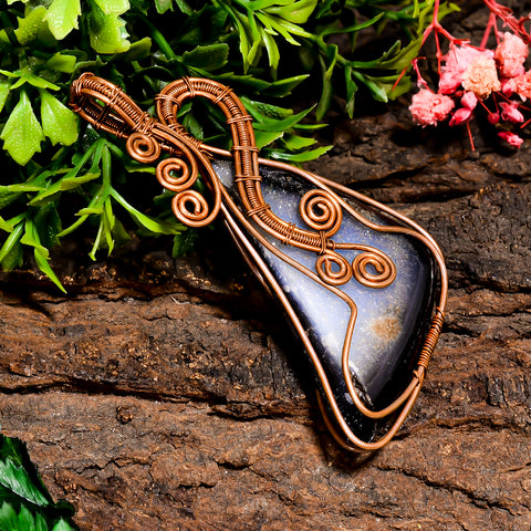 Stunning Top Grade Quality 100% Natural Black Druzy Gemstone Vintage Handmade Jewelry Pure Copper Wire Wrapped Pendant 2.8
