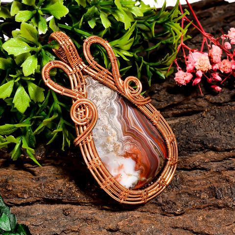 Tempting A One Quality 100% Natural Crazy Lace Agate Gemstone Pear Vintage Handmade Pure Copper Wire Wrapped Pendant 2.7