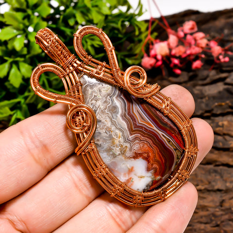 Tempting A One Quality 100% Natural Crazy Lace Agate Gemstone Pear Vintage Handmade Pure Copper Wire Wrapped Pendant 2.7