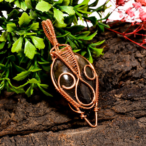 Wonderful Top Grade Quality 100% Natural Labradorite Gemstone Pear Vintage Handmade Pure Copper Wire Wrapped Pendant 2.4