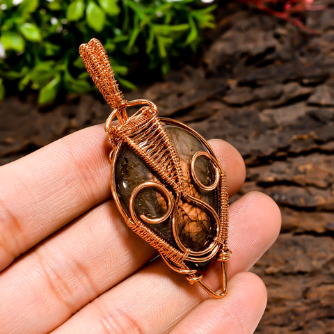 Wonderful Top Grade Quality 100% Natural Labradorite Gemstone Pear Vintage Handmade Pure Copper Wire Wrapped Pendant 2.4