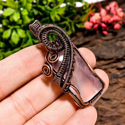 Fantastic Top Grade Quality 100% Natural Rose Quartz Gemstone Radiant Vintage Handmade Pure Copper Wire Wrapped Pendant 2