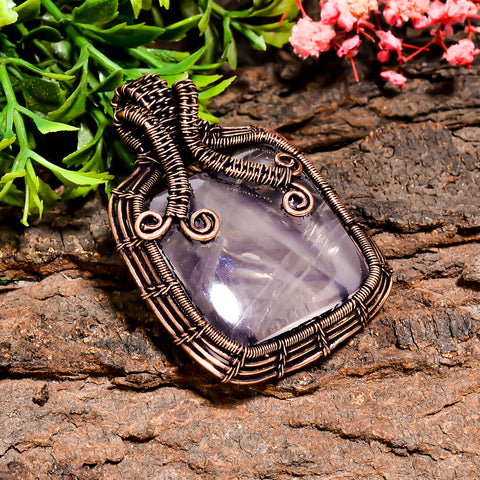 Gorgeous Top Grade Quality 100% Natural Rose Quartz Gemstone Cushion Vintage Handmade Pure Copper Wire Wrapped Pendant 2