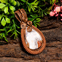 Outstanding A One Quality 100% Natural Crazy Lace Agate Pear Vintage Handmade Jewelry Pure Copper Wire Wrapped Pendant 2.3" 15.7 gms KR10-17 Sunkarton