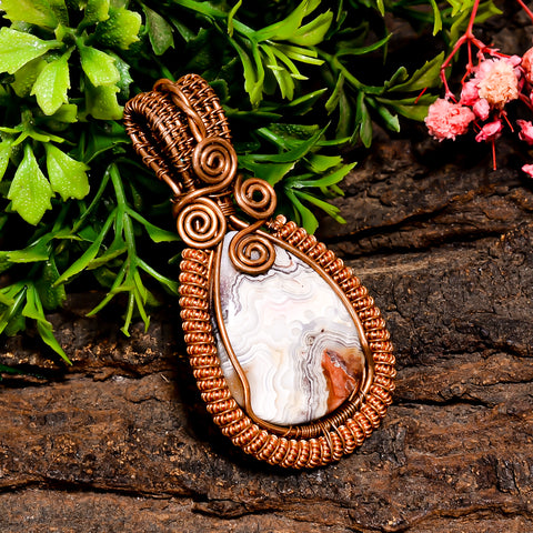 Outstanding A One Quality 100% Natural Crazy Lace Agate Pear Vintage Handmade Jewelry Pure Copper Wire Wrapped Pendant 2.3
